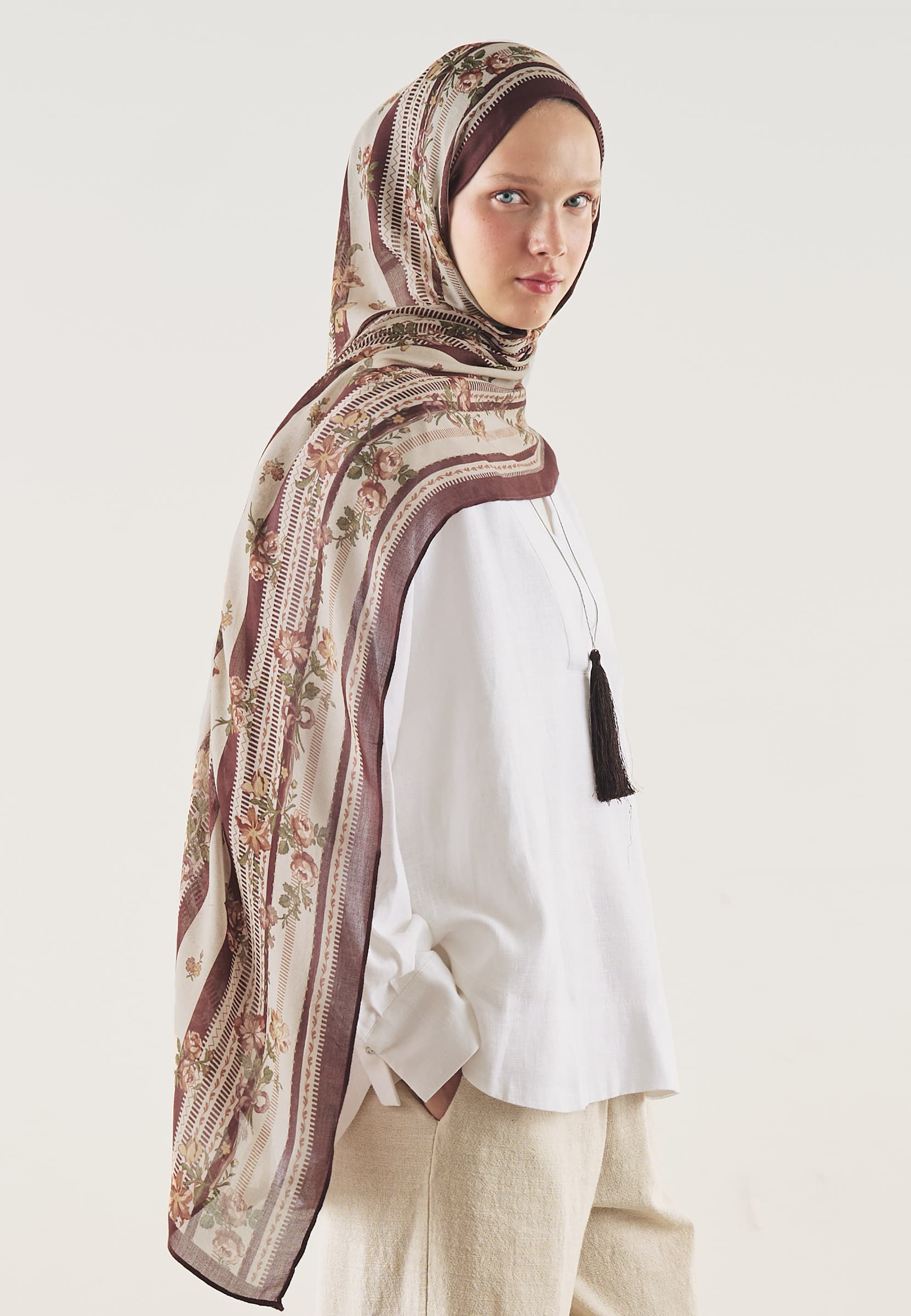 Floral Touch Desen Soft Viskon Şal Bordo